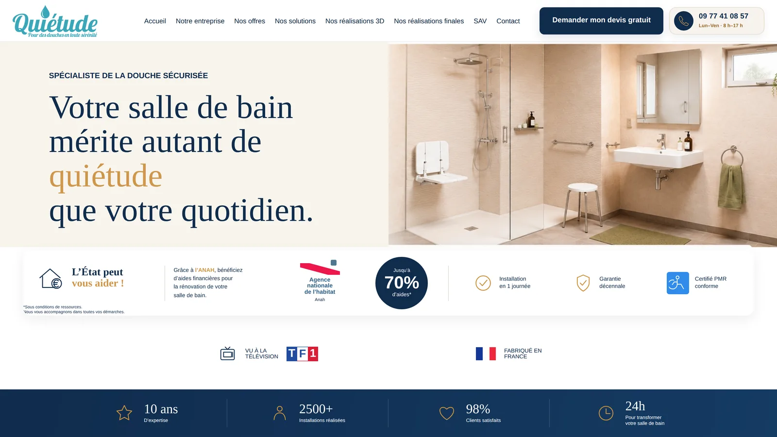 Exemple de réalisation web Douche Quiétude