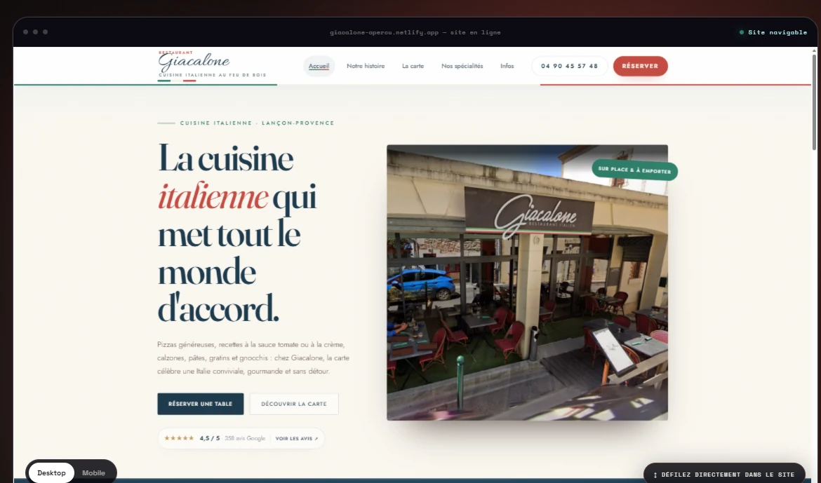 Maquette du site Giacalone par MJ Creative Studio