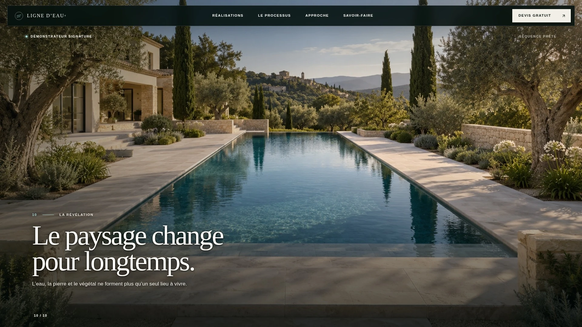 Accueil du concept Ligne d’eau : aménagement de piscine et navigation du site