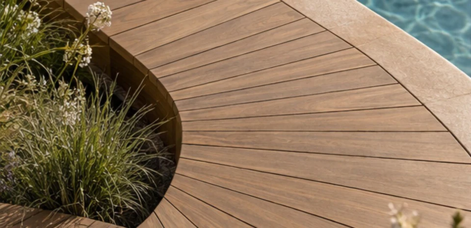 Terrasse bois sur mesure autour d’une piscine