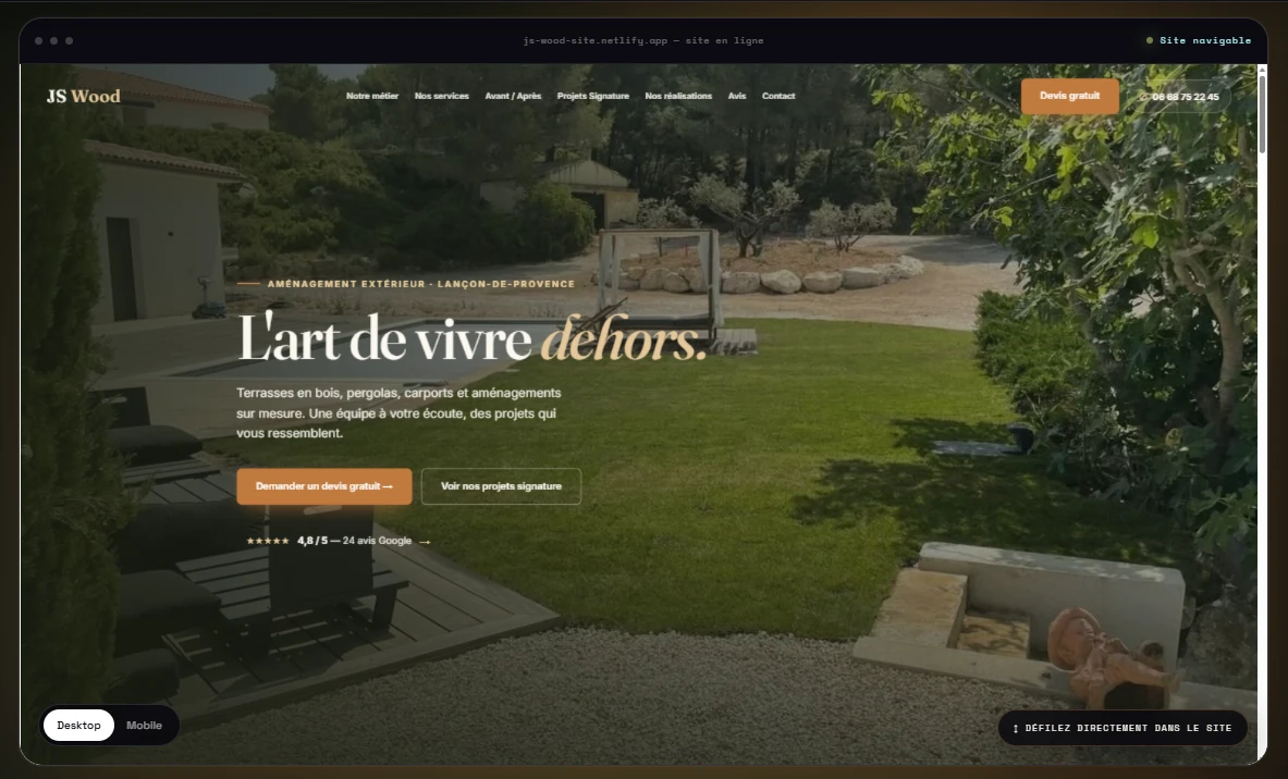 Exemple de réalisation web JS Wood