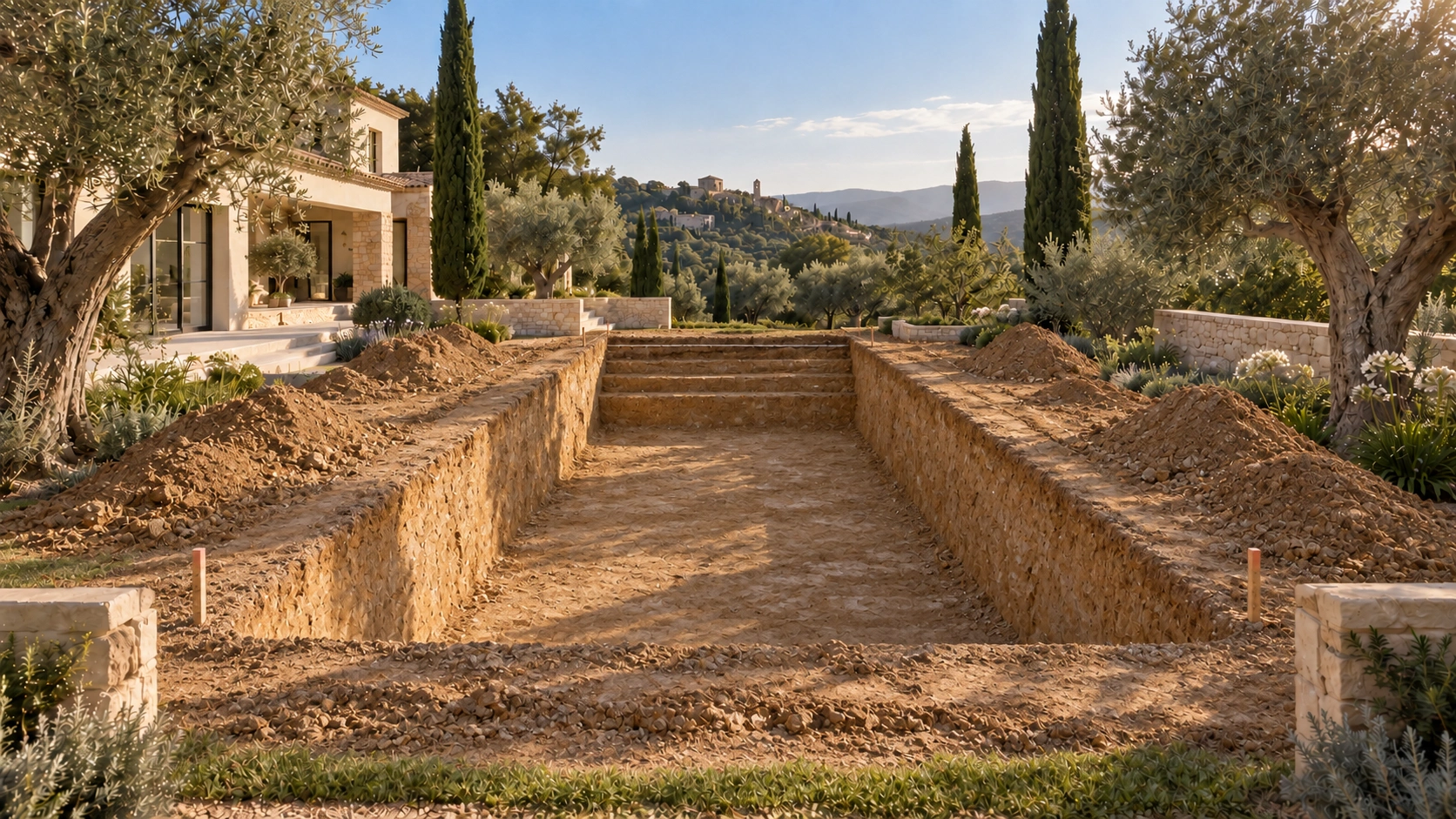Terrassement du bassin en cours