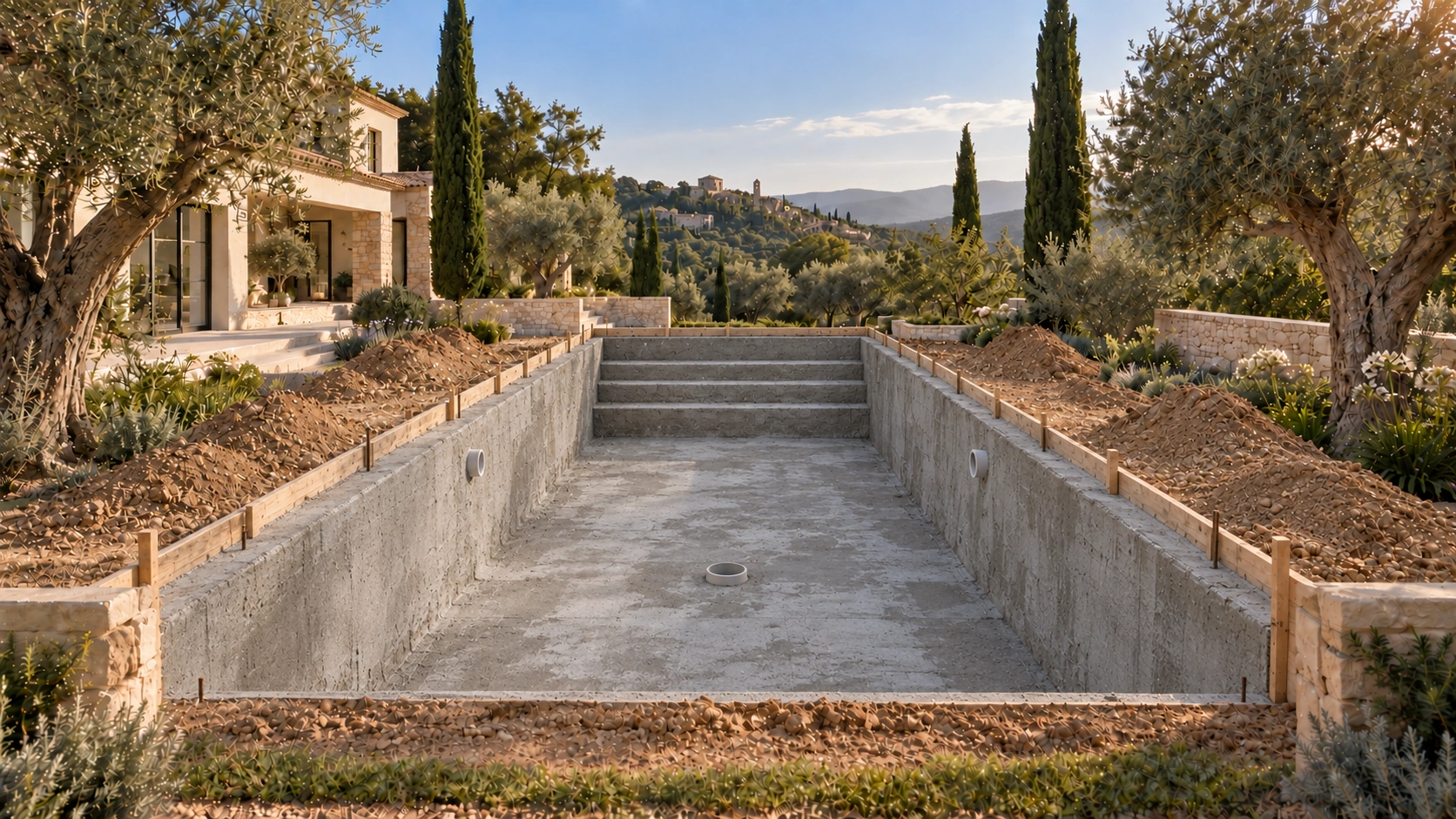 Coque en béton de la piscine